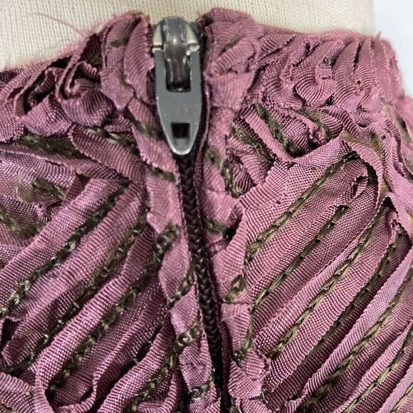 Ruth Chagnon L Maroon Dress Midi Belt Soutache 70s VTG Modest A-Line Cottagecore - Picture 6 of 12